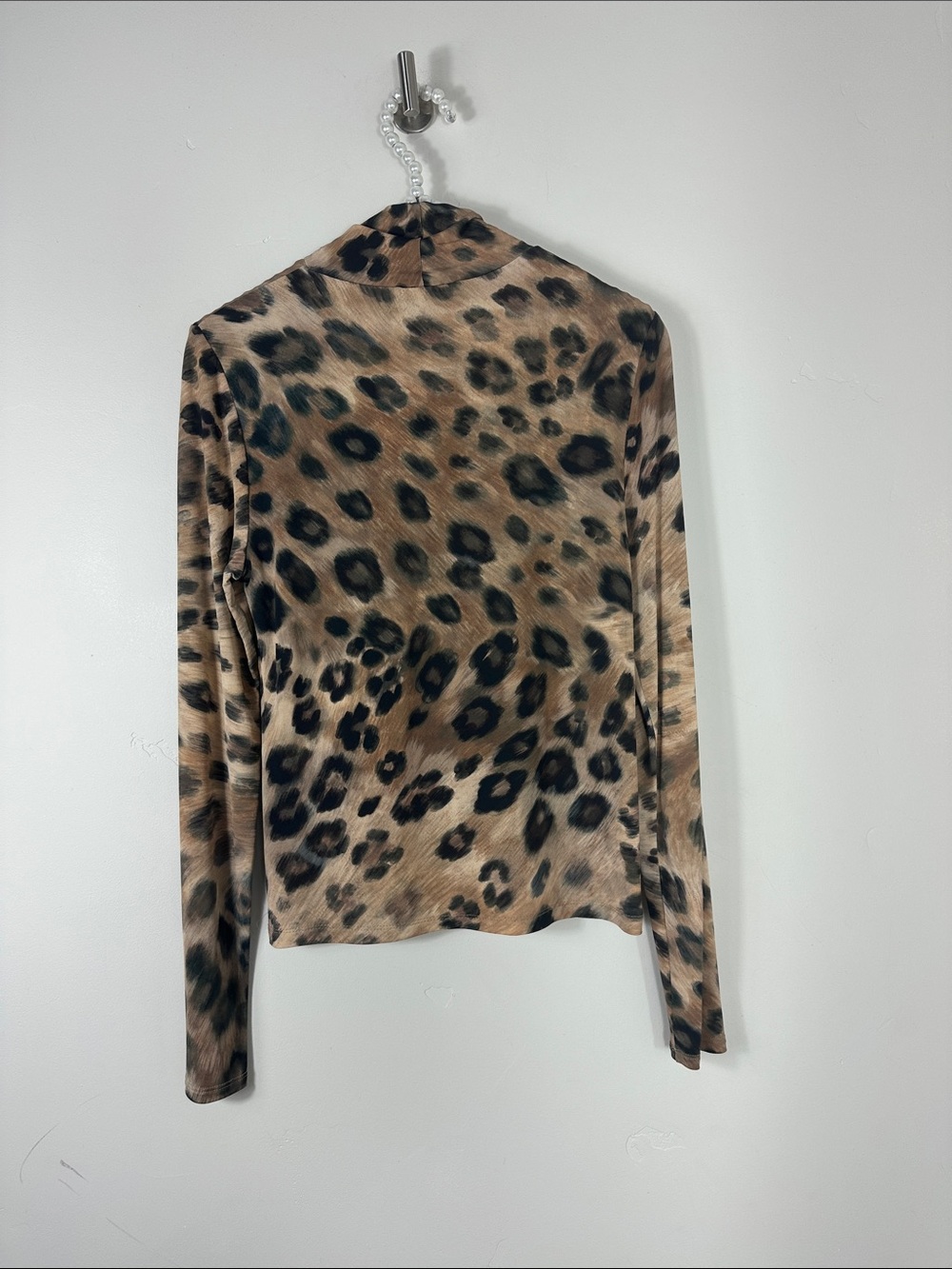 St. John Leopard Stretch Mock Turtleneck Long Sleeve Stretch Top Small - Picture 5 of 5